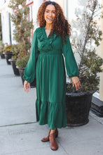 Beautiful You Holiday Green Overlap Ruffle V Neck Midi Dress