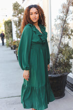 Beautiful You Holiday Green Overlap Ruffle V Neck Midi Dress