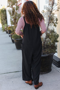 Feeing Joyful Black Wide Leg Adjustable Baggy Bib Jumpsuit