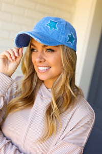 Blue Glitter Star Distressed Baseball Cap