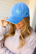 Blue Glitter Star Distressed Baseball Cap