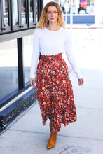 Casual Living Rust Floral Tiered Smocked Waist Midi Skirt