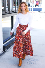 Casual Living Rust Floral Tiered Smocked Waist Midi Skirt