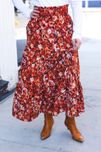 Casual Living Rust Floral Tiered Smocked Waist Midi Skirt