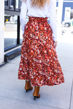 Casual Living Rust Floral Tiered Smocked Waist Midi Skirt