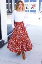 Casual Living Rust Floral Tiered Smocked Waist Midi Skirt