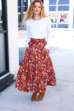 Casual Living Rust Floral Tiered Smocked Waist Midi Skirt