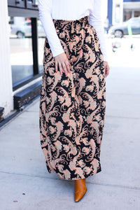 Fall Vibes Black Paisley Print Smocked Waist Palazzo Pants