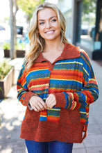 Casual Living Rust & Teal Striped Two Tone Knit Pocketed Top