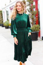 Holiday Dreaming Hunter Green Velvet Mock Neck Smocked Waist Dress