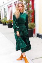 Holiday Dreaming Hunter Green Velvet Mock Neck Smocked Waist Dress