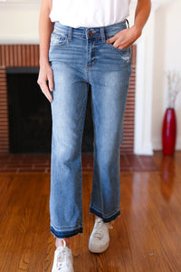 Judy Blue Medium Wash Release Hem Cropped Bootcut Jeans