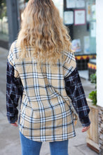 Navy & Beige Cotton Plaid Hi-Lo Shirt Top