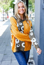 Feeling Casual Chic Mustard Animal Print Cable Color Block Sweater