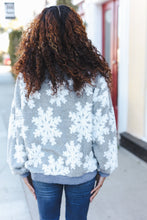 Season Greetings Silver Puffy Snowflake Sherpa Pullover