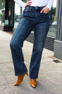 Judy Blue Dark Wash Western Seam Straight Leg Jeans