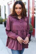 Perfectly You Burgundy Button Down Tiered Babydoll Satin Top