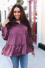 Perfectly You Burgundy Button Down Tiered Babydoll Satin Top