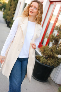 Back In Town Cream Faux Suede Trench Coat Vest