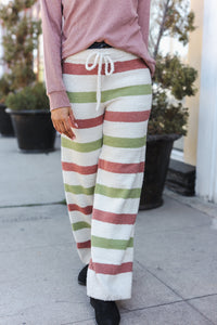 Holiday Vibes Rose & Green Fleece Plaid Drawstring Jogger