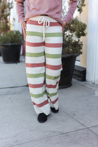 Holiday Vibes Rose & Green Fleece Plaid Drawstring Jogger