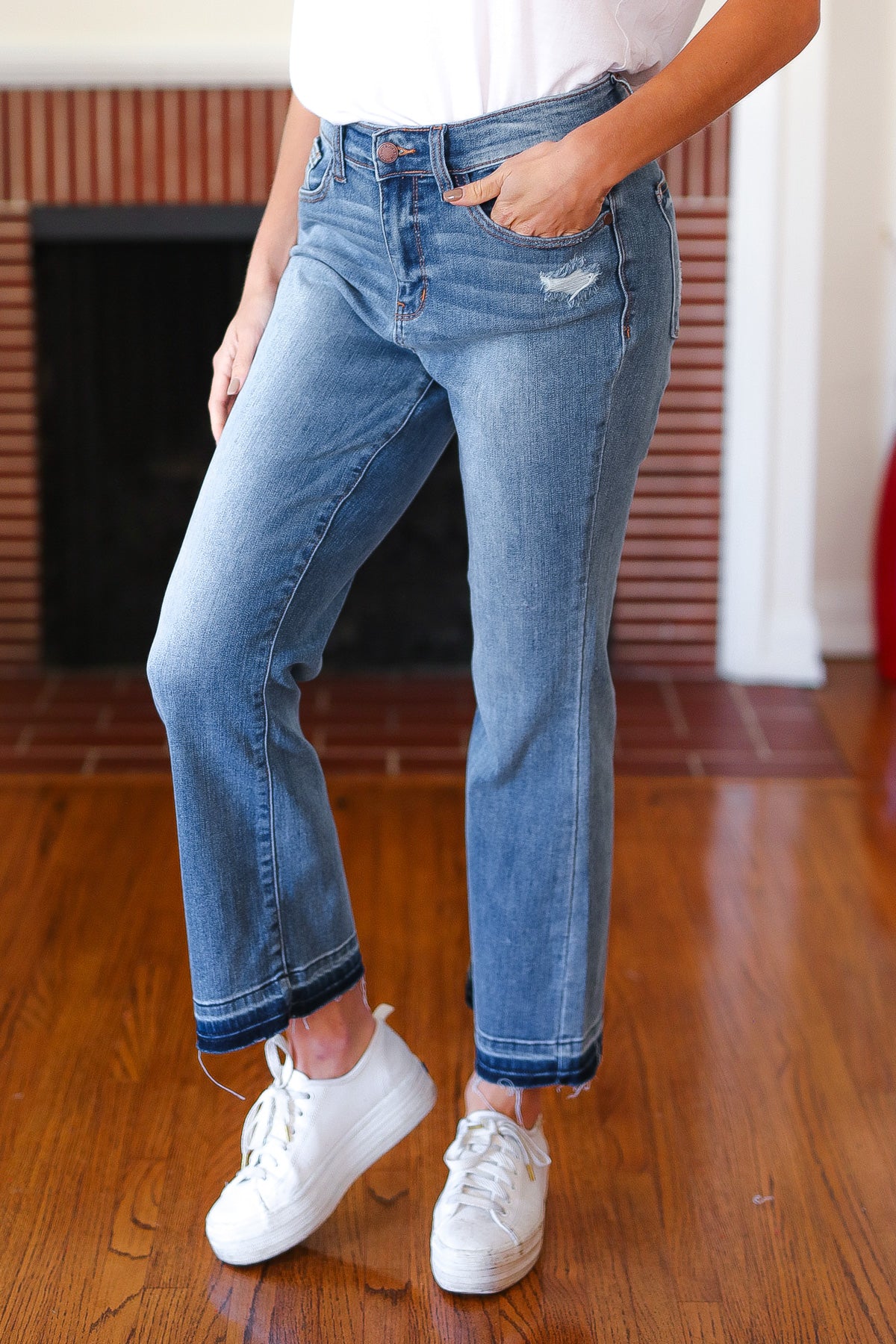 Judy Blue Medium Wash Release Hem Cropped Bootcut Jeans