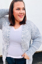 Leading Lady Slate Blue Two Tone Fuzzy Soft Brushed Cardigan