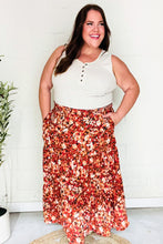 Casual Living Rust Floral Tiered Smocked Waist Midi Skirt