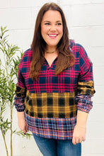 Holiday Ready Red & Mustard Plaid Notched Neck Flannel Hoodie