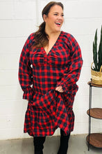 All I Want Red Plaid Elastic V Neck Tiered Maxi Dress