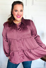 Perfectly You Burgundy Button Down Tiered Babydoll Satin Top