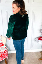 Under the Lights Green Velvet & Sequin Frill Mock Neck Top