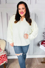 Lock Eyes Ivory Notched Neck With Patch Oversized Sweater