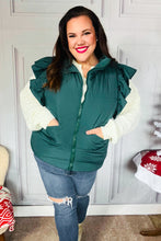 Feeling Festive Hunter Green Zipper Up Quilted Ruffle Sleeve Puffer Vest