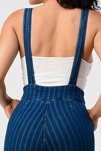 HIGH WAIST STRIPED STRETCH FLARED DENIM JUMPSUIT