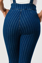 HIGH WAIST STRIPED STRETCH FLARED DENIM JUMPSUIT