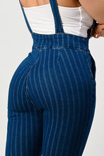 HIGH WAIST STRIPED STRETCH FLARED DENIM JUMPSUIT