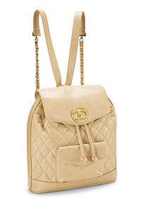 Chanel, Pre-Loved Beige Quilted Caviar Circle Lock Backpack Large, Beige