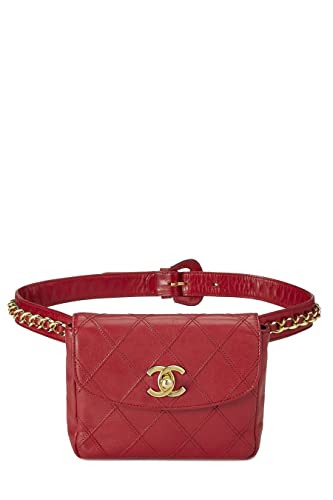 Chanel, Pre-Loved Red Quilted Lambskin Chain Belt Bag 65, Red