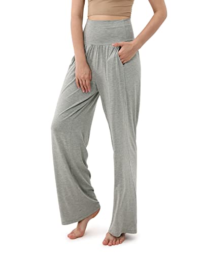ODODOS Women's Wide Leg Palazzo Lounge Pants with Pockets Light Weight  Loose Comfy Casual Pajama Pants-28 inseam, Gray Heather, Medium