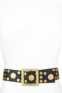 Chanel, Pre-Loved Black Coin Embellished Leather Belt 70, Black