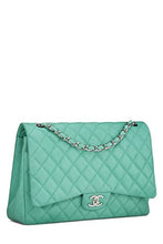 Chanel, Pre-Loved Green Quilted Caviar New Classic Double Flap Maxi, Green