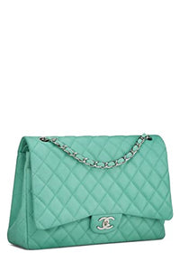 Chanel, Pre-Loved Green Quilted Caviar New Classic Double Flap Maxi, Green