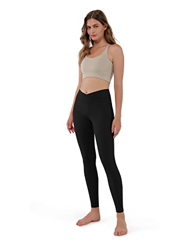 ODODOS Women's Cross Waist Yoga Leggings with Inner Pocket, Non See-Through  Workout Running Tights Athletic Pants-Inseam 28