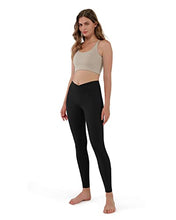 ODODOS Women's Cross Waist Yoga Leggings with Inner Pocket, Non See-Through Workout Running Tights Athletic Pants-Inseam 28", Black, Small