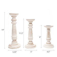 Barnyard Designs Rustic Pillar Candle Holder Stands, Tall Wood Candlestick Centerpieces for Table or Living Room Decor, White, Set of 3, (14", 11.5", and 9" Tall)