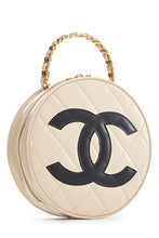 Chanel, Pre-Loved Beige Quilted Patent Leather Round 'CC' Bag, Beige