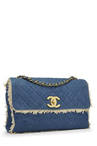 Chanel, Pre-Loved Blue Quilted Denim Half Flap Maxi, Blue