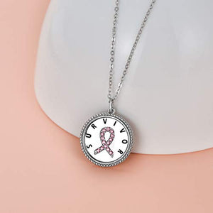 AOBOCO Breast Cancer Survivor Gifts for Women, Sterling Silver Breast Cancer Awareness Necklace, Pink Ribbon Inspirational Jewelry Gift