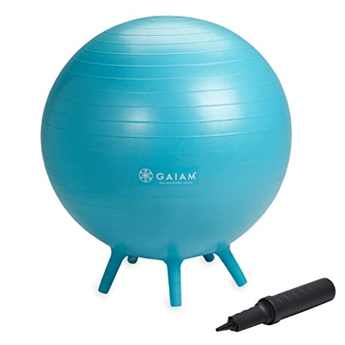 Gaiam Balance Ball Chair - No-Roll Ergonomic Office Chair & Yoga Ball Chair for Home Office Desk with Exercise Guide, Easy Installation Ball Pump, and Built-in Stability Legs, 25.5 in. (65 cm) - Blue